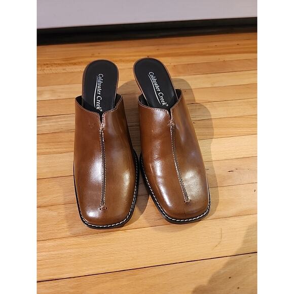 Coldwater Creek western Womens leather Mule size 6.5 natural Leather Brown Clogs - Picture 2 of 8